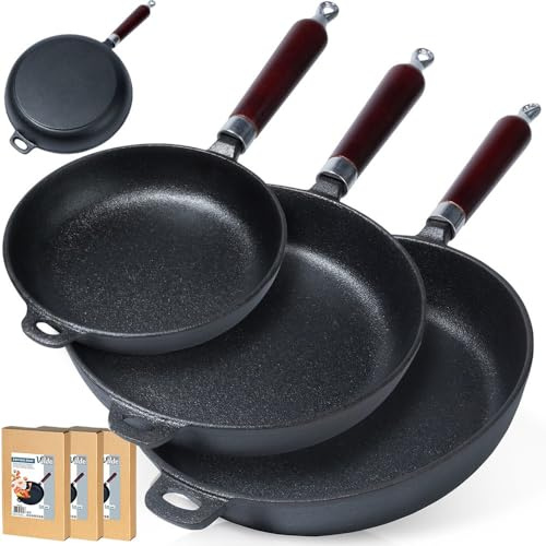 Vilde Gusseisenpfannen-Set Eisenpfanne Grillpfanne aus Gusseisen Cast Line | 20 24 28 cm 3 Stk.