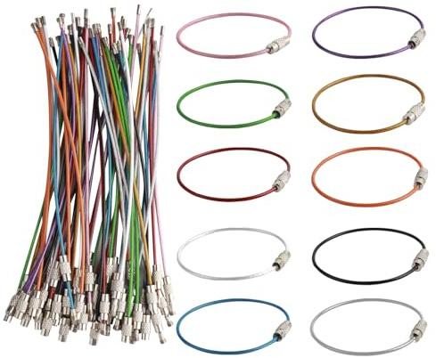 50 Stück Schlüsselringe Drahtseil 15cm, Multifunktionale Draht Schlüsselanhänger Kabel mit Drehverschluss, Schlüsselringe Kabel Groß Bunt Schlüsselanhänger Edelstahl zum Aufhängen von Gepäckanhängern