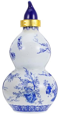 Luxshiny Antiguo Botella De Vino Gourd Azul y Blanco Jarra De Sake Tradicional Para Decoración De Hogar y Restaurante Botella De Porcelana Sellada Para Vino y Sake
