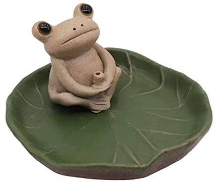 MCLIUJIA Brûleur D'encens Porte-brûleur D'encens en Céramique Fait À La Main Grenouille Plateau De Feuille De Lotus Statue d'animal Mignon Maison Support Encensoir