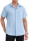 HISDERN Men's Shirt Short Sleeve Oxford Light Blue Formal Shirt for Men Summer Solid Regular Fit Button Down with Pocket, 3XL