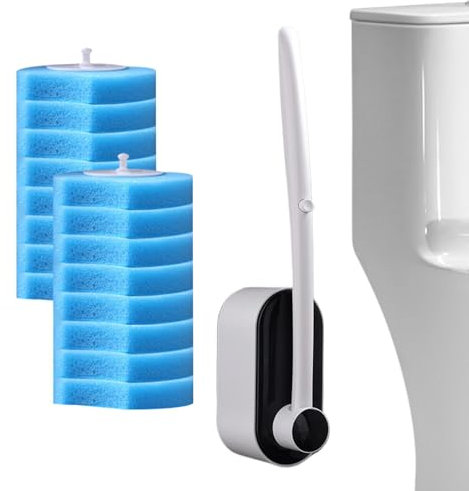 WC-Schrubber Kit, Schwamm Toilettenbürste, Toilettenschüssel-Reinigungsbürste mit 16 Nachfüllpads, Badezimmer-Reinigungswerkzeug, tragbarer Bürstenstab für Kalziumansammlungen und Fugenreinigung