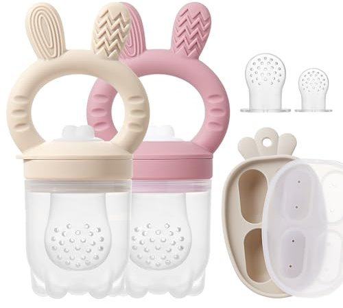 KIAANS Tétine Grignoteuse Bébé - Distributeur de Nourriture en Silicone Sans BPA | Jouet Dentaire Accessoire d'Alimentation Autonome (Rose)