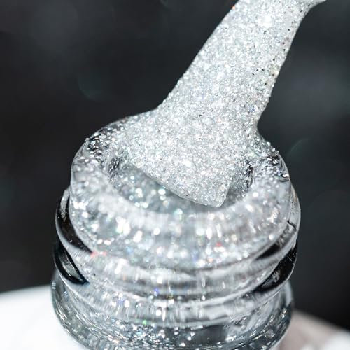 BURANO Silver Reflective Glitter Gel Nail Polish, UV LED 7.3ml Sparkle Nail Polish Glitter Gel Polish, Holographic Glitter Gel Polish Curing Need Nail Gel for DIY Home S6