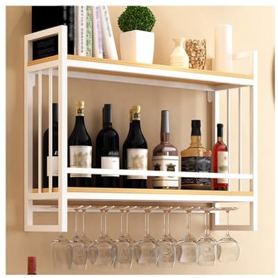 Weinregal aus Metall, Wandmontage, für Zuhause, Bar, weißer Holzrahmen, 80 cm