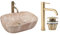 GTM Design Aufsatzwaschbecken Matt Set mit Waschtischbatterie und Stopfen - Aufsatzwaschbecken Oval für Badezimmer - Modern Waschbecken ohne Hahnloch - Waschbecken mit Armature - Modell 14