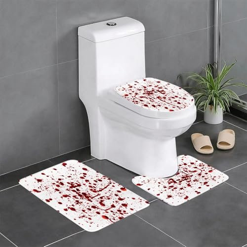 KGDHY Lot de 3 Tapis de Bain Antidérapant,Tapis Salle de Bain Super Absorbant,Tapis de Douche Lavable en Machine Super Doux,Ensemble Sanglant, éclaboussures de Sang, Style Grunge, Tache de Sang, horr