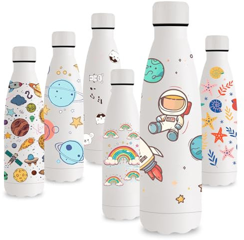 Vikastar Borraccia Termica, 500ml senza BPA, Thermos per Bevande Calde, a Prova di Perdite, Borraccia Bambini, Acciaio Inox per Scuola, Sport, Palestra, Ciclismo, Bianco-Astronauta
