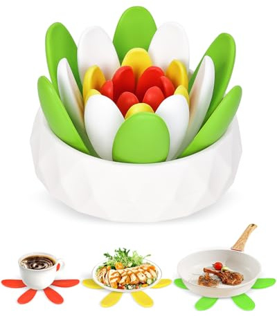 Silicone Trivets for Hot Dishes, Succulent Shape Trivet Set, Heat-Resistant Pads for Hot Pots and Pans, 4 Colorful Silicone Trivets + 1 Storage Tray for Hot Dishes/Pot/Bowl/Teapot/Hot Pot Holders
