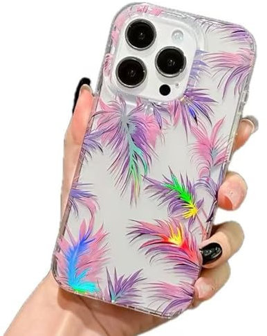 Rnrieyta Laser Change Color Flower Cover for iPhone 13 Pro Max,Floral Iridescent Holographic Shockproof Hard Case Protective Clear Flower Bumper for Girls Women