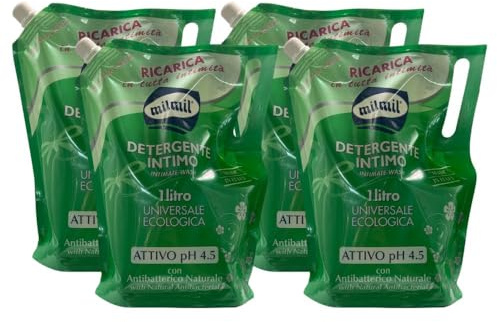 Detergente Intimo Attivo pH 4.5 con Antibatterico Naturale, Ricarica Universale Ecologica 1000ml (4 Unità)