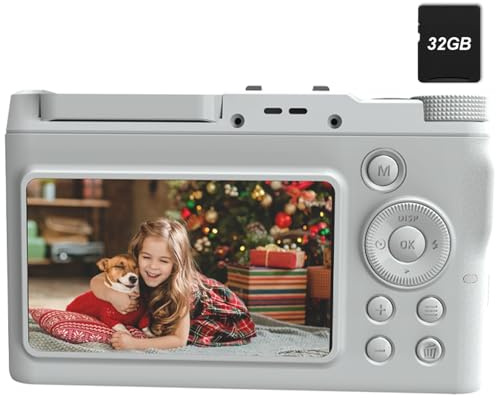 Digitalkamera16x Zoom, 4K 64MP Kamera Fotokamera, Kompaktkamera mit Blitz, Vlog Camera Selfie mit 32GB Speicherkarte, 2 Batterien
