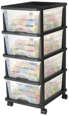 VEVOR Plastic Storage Drawers Cart, 4 Drawers Storage Organizer with Wheels, Rolling Closet Organization and Storage Dividers, Dresser Organizer Clear Bins for Office Supplies, Craft Rooms, Classrooms