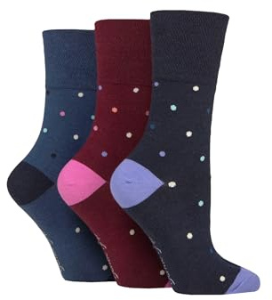 SockShop Gentle Grip Ladies Floral Spotted Patterned Striped Honeycomb Top Cotton Socks 3 Pairs Assorted Colours Size 4-8