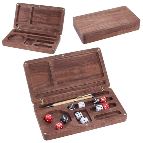 UNICRAFTALE Würfelbox Aus Holz Rechteckiges Würfeltablett Und Aufbewahrung Braune Würfelhalterbox Mit Telefon/Tablet Ständer Schloss Sichert Deckel Tragbares Würfeltablett Für Tabletop