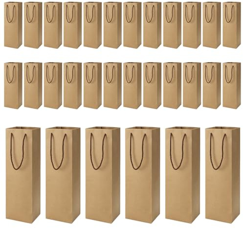 Povxlum 30 PCS Bags 4x4x4 Wine Bottle Paper Bags Reusable Wine Storage Bags with Handle for Wedding Birthday Christmas Housewarming Retirement Party Supplies (Paper)