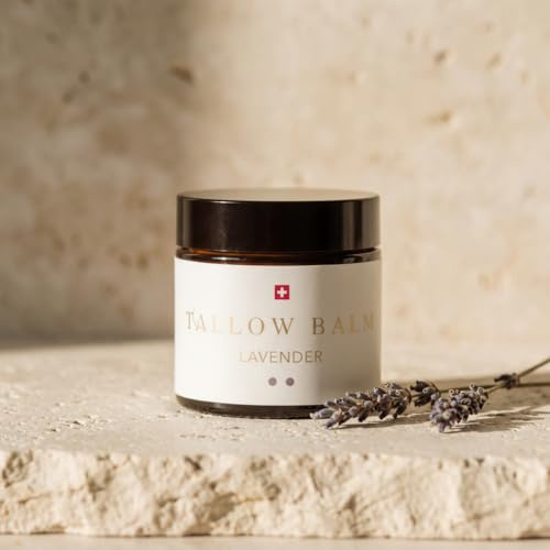 Swiss Tallow Balm Lavendel – Rindertalg Creme mit Lavendelöl für Gesicht & Körper | Beef Tallow Feuchtigkeitscreme bei trockener Haut | Naturkosmetik ohne Chemie, grasgefüttert, Swiss Made | 60 ml