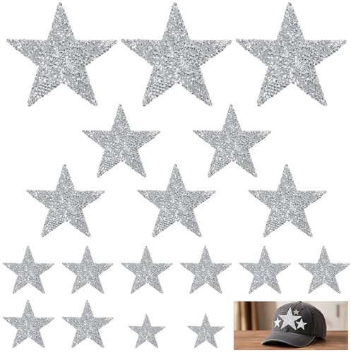 Classicseali 18 Stück Bügelbilder für Textilien Sterne, Stern Aufbügelbilder, Bügelbilder Auswahl, Aufbügelmotive Stern, Bügelaufkleber für Jeans,Rucksäcke,Hüte,Reparatur,Dekoration (2/4/6/8 cm)