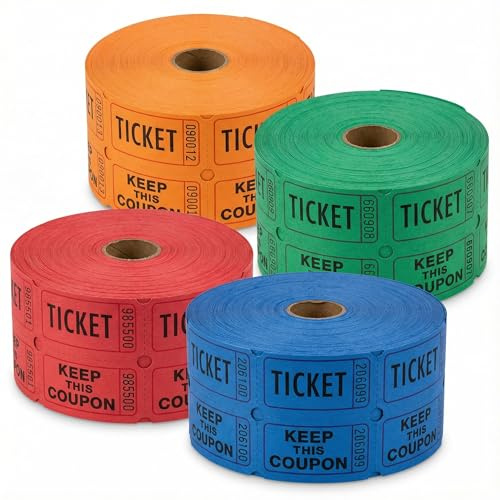 4000 billets de tombola, 4 rouleaux rouge bleu vert orange, double numéro | Coupons perforés et inscriptibles avec « Keep This Coupon », pour événements, fêtes, associations, écoles et tirages au sort