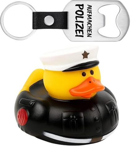 Saituo Home Coffret Cadeau Policier, Canard en Plastique Policier, Ouvre-Bouteille de Police, Pratique Porte Clef, Canard en Caoutchouc de Police y Porte Clé, Cadeau Drôle pour Ami Collègue