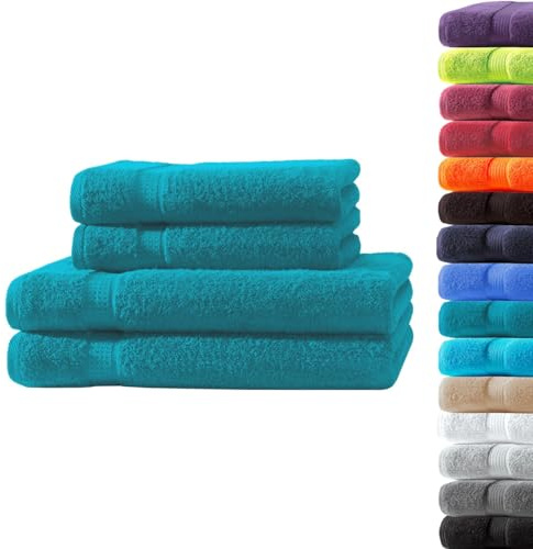 Loomiva Frottier Set 2X Handtuch + 2X Duschtuch | 500g/m² | 100% Baumwolle | Extra Weich | Öko-TEX Standard 100 | Petrol