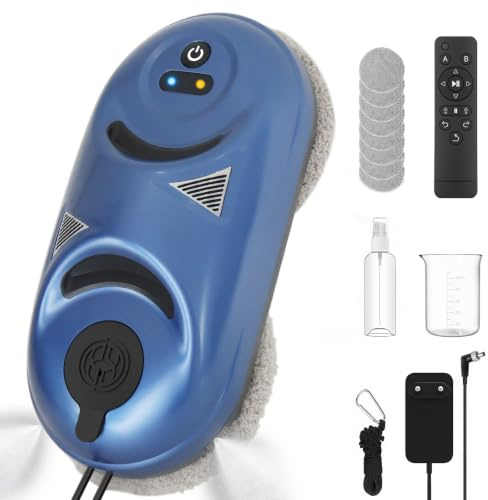 Robot lavavetri, 5600Pa Robot pulitore vetro con funzione spray, robot lavavetri automatico elettrico, navigazione intelligente, sistema di sicurezza, telecomando e 10 panni