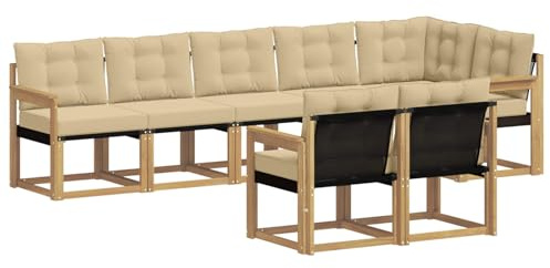 vidaXL Outdoor-Sofagarnitur mit Kissen 8 pcs Weiß und Beige, Garten Loungemöbel, modernes Ecksofa, robust Sitzgruppe, Terrassenmöbel für Komfort