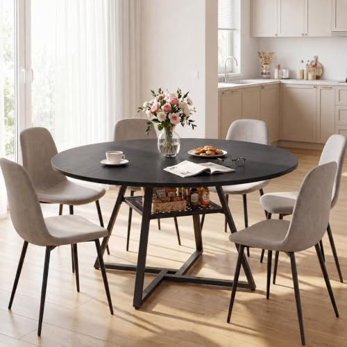 APICIZON Esstisch Rund 120cm, Esszimmertische, Küchentisch | Dining Table für 4–6 Personen, Tisch Rund mit stabilem Metallgestell, für Esszimmer, Küche, Wohnzimmer, Schwarz