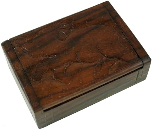 GURU SHOP Beschnitzte Holzdose, Schatztruhe, Schmuck Schatulle - Elefant, Size:groß (3x11x7 cm)