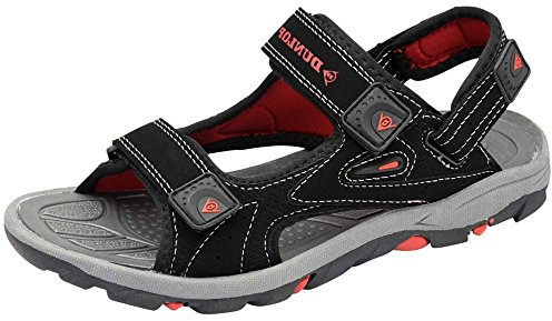 Dunlop New Men's Sports Beach Trekking Walking Hiking Hook & Loop Summer Sandals Sizes 7-12 (9 UK, Black/Red.)