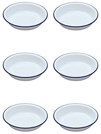 6 Falcon Enamel Round Rice Pasta Plate 18CM Baking Pies Tarts Kitchen Camping Home Restaurants