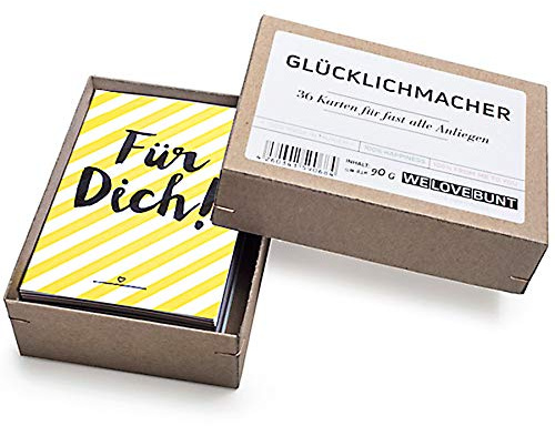 Monsterzeug Glücklichmacher Box mit Postkarten-Set, 36 Karten die Glücklich machen, Sprüchekarten mit Zitaten und Glückwünschen für jeden Anlass