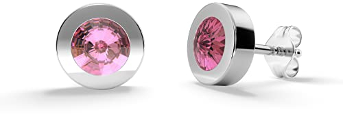 TIABELLE – Ohrstecker LUNA aus Titan mit funkelnden Swarovski® Zirconias – Silberfarbene Ohrringe für Damen – allergenfrei & hautverträglich – Handmade in Germany (7,6mm ø | Rose)