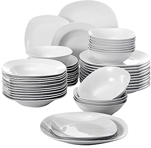 MALACASA, Série Elisa, 48pcs Service de Table Porcelaine, 12 Assiettes Plates, 12 Assiettes à Dessert, 12 Assiettes à Soupe,12 Bols à céréales pour 12 Personnes