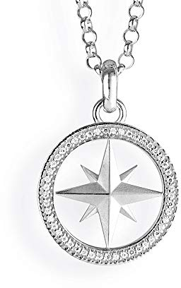 Heartbreaker- Ciondolo a forma di bussola con pavée zirconia in argento rodiato | collezione Rosa dei venti | pendente medio a forma di rose dei venti d'argento sterling 925 | per donne | LD WR 32