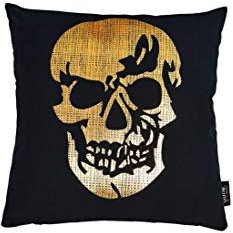 Stone Done Kissenbezug inkl. Füllkissen Totenkopf Schädel mit Golddruck Größe Kissen 65 x 65 cm