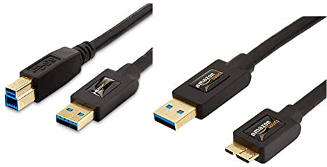 Amazon Basics USB 3.0 A-Male to B-Male Cable (6 feet/1.8M) & USB Cable - 3.0 A Male to Micro B 1.8 m / 6 Feet