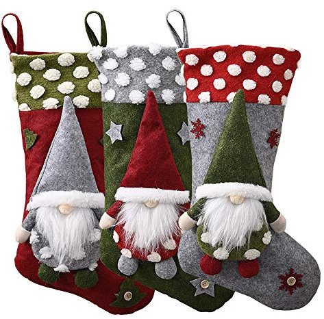Christmas Stockings Large 3 Pack, Classic Santa Xmas Stocking for Adults & Kids, Candy Pouch Gift Bag for Tree Decorations Christmas Ornament