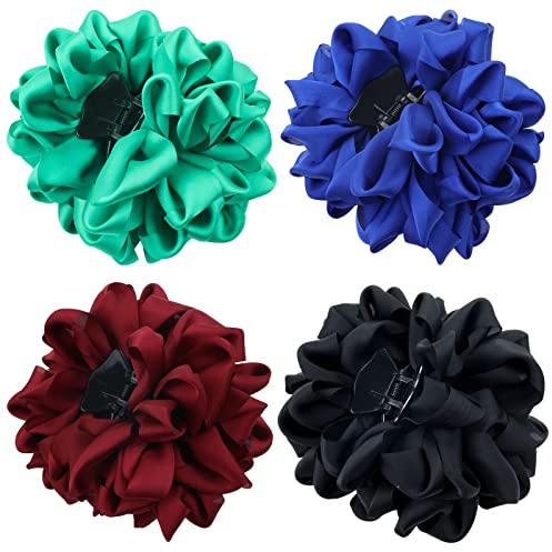 Haarklammern aus Kunststoff mit blauen, schwarzen und burgunderroten und grünen Schmetterlingen, Oktopus, koreanisches Band, Seide, Chiffon, große Rosen, Chignon-Accessoires für Frauen, 4 Stück