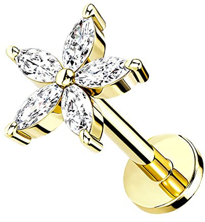 Piercingfaktor Piercing Chirurgenstahl Stecker Kristall Blüte Glitzer Kugeln Ohr Cartilage Tragus Helix Ohrpiercing Barbell Stab Knorpel 6mm Gold