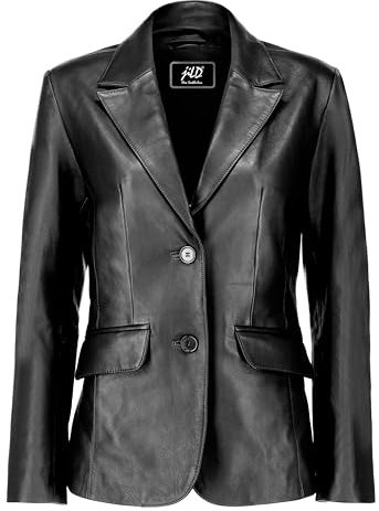 Jild Giacca classica in pelle di agnello a 2 bottoni da donna - cappotto casual a maniche lunghe giacca in pelle da donna, nero, X-Large