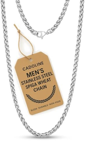 Cadoline 316L Stainless Steel Mens Silver Chain Jewellery Wheat Braid Rope 5mm 24 Inch Necklace