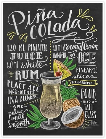 Piña Colada Rezept (Englisch) Poster von Lily & Val 13 x 18 cm Wandbilder Wanddeko