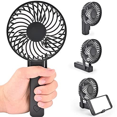 Handheld Fan Portable, Usb Rechargeable Hand Held Fan Long Last 12h Working, Mini Hand Fan Silent, Small Desk Fan Folding, Battery Operated Fans, Electric Travel Fan with Phone Stand