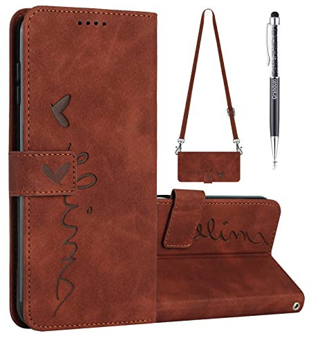 Grandoin Coque pour Xiaomi Redmi Note 11/Note 11S avec Cordon, Étui Housse en Cuir de Protection avec [Fermeture Magnétique] Cordon Tour de Cou Lanière en Corde pour Redmi Note 11/Note 11S (Marron)