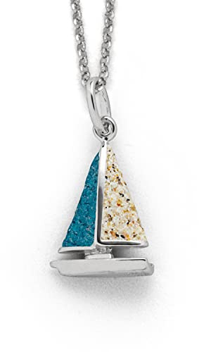 DUR Schmuck Anhänger SEGELBOOT Steinsand, Strandsand, Silber 925/- rhodiniert (P4197)