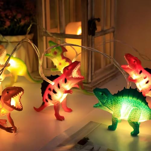 Fantasee 1,5 m lange Dinosaurier-Lichterkette, batteriebetrieben, LED-Lichterkette für Schlafzimmer, Babyzimmer, Kinderzimmer, Geburtstagsparty, Dekoration (mehrfarbiger Dinosaurier)