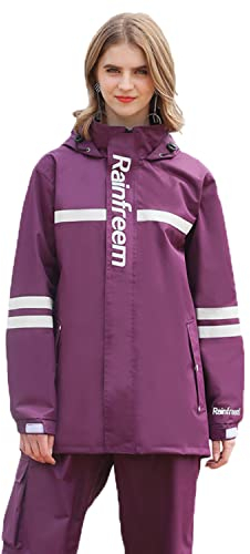 GARCAN Regenausrüstung für Männer und Frauen Wasserdicht Leicht Regenanzüge Sets Winddichte Kapuze Regenbekleidung Arbeitskleidung Regenjacke und Regenhose für Outdoor-Aktivitäten,Lila,M