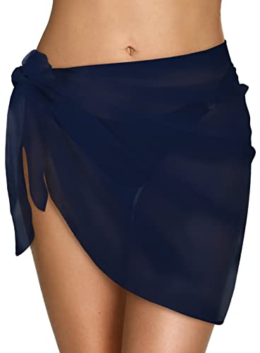 CMTOP Damen Strand Wrap Sarong Vertuschung Chiffon Badeanzug Kurz Bikini Cover up Wickelröcke Sexy Pareos Strandkleider zum Tragen über Badeanzügen(Navy blau, Einheitsgröße)