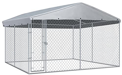 Hommdiy Outdoor Hundezwinger mit Überdachung Zwinger Hundekäfig Hundehütte Hundehaus Tierlaufstall Freilaufgehege Verschließbares Riegelsystem für Hunde Hundekäfig 382x382x225 cm